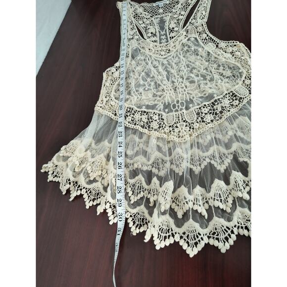 Roommates Crochet Mesh Top Women's Sz L Ivory Sleeveless Embroidered Sheer Boho - Picture 7 of 13